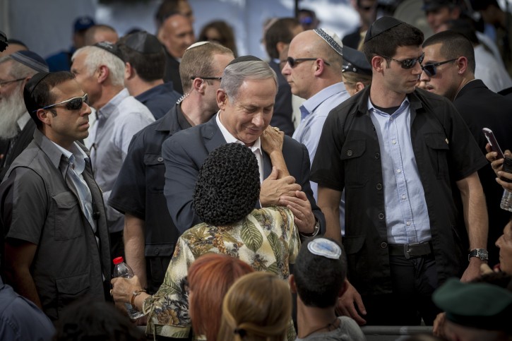 Israeli Prime Minister Benjamin Netanyahu  attends a ceremony marking two years since Operation Protective Edge at the Mount Herzl military cemetery in Jerusalem on July 26, 2015. Photo by Miriam Alster/FLASH90