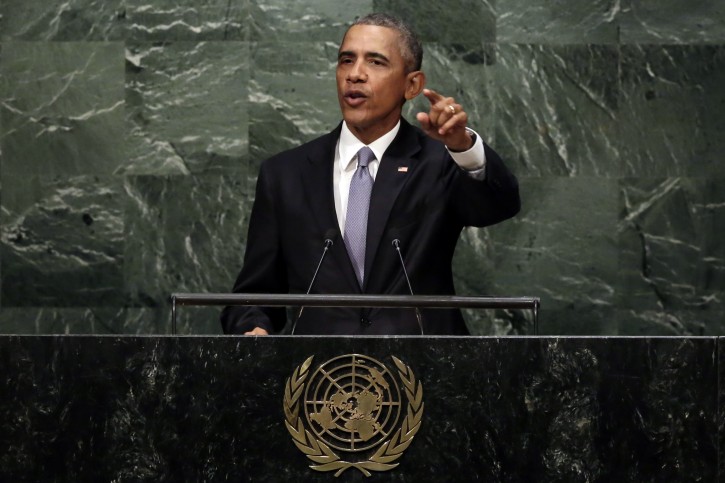 United States President Barack Obama addresses the 70th session of the United Nations General Assembly, Monday, Sept. 28, 2015. (AP Photo/Richard Drew)