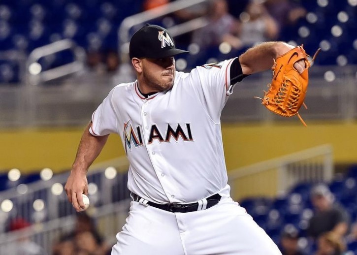 Sep 20, 2016; Miami, FL, USA; Miami Marlins starting pitcher Jose Fernandez (16) delivers a pitch during the first inning against the Washington Nationals at Marlins Park. Credit: Steve Mitchell-USA TODAY Sports 