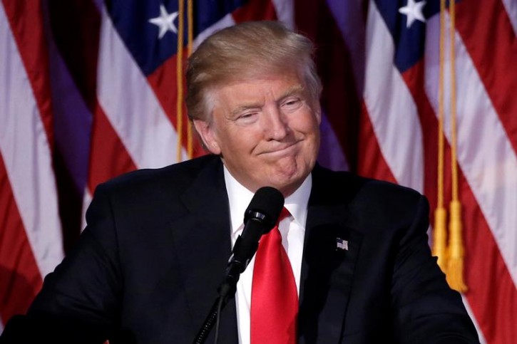 U.S. President-elect Donald Trump speaks at election night rally in Manhattan, New York, U.S., November 9, 2016. REUTERS/Mike Segar   