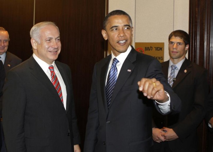 FILE - Israel's Likud Party leader and former prime minister Benjamin Netanyahu (L) meets US Democratic presidential candidate Senator Barack Obama (D-IL)  in Jerusalem July 23, 2008.REUTERS