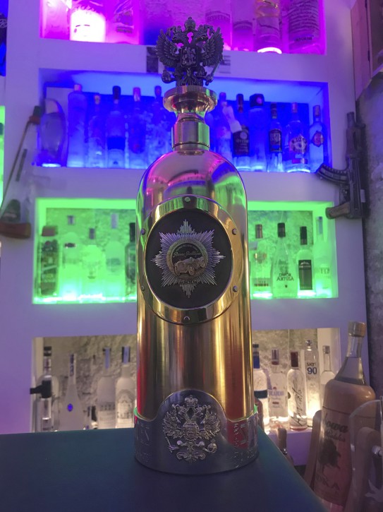 Undated handout photo of a unique bottle of vodka said to be worth 1,3 million USD and now stolen from CafÃ© 33 in Copenhagen, Denmark, Tuesday, January 2, 2018.  (Brian Ingberg/Ritzau Foto via AP/handout)