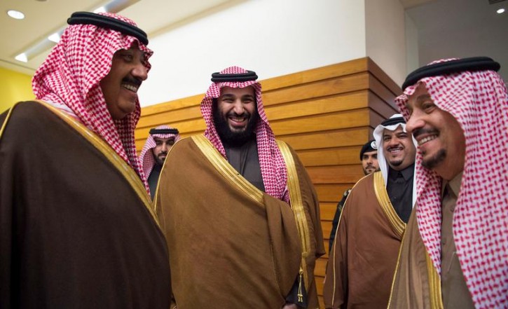 Saudi Arabia's Crown Prince Mohammed Bin Salman and Saudi Prince Miteb bin Abdullah (L) take part in the Annual Horse Race ceremony, in Riyadh, Saudi Arabia, December 30, 2017. Picture taken December 30, 2017. Bandar Algaloud/Courtesy of Saudi Royal Court/Handout via REUTERS