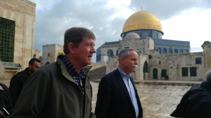 US Reps. Scott Tipton (L) and David B. McKinley walk in front of the Dome of the Rock on the compound known to Jews as Temple Mount, in Jerusalem's Old City August 31, 2017.
