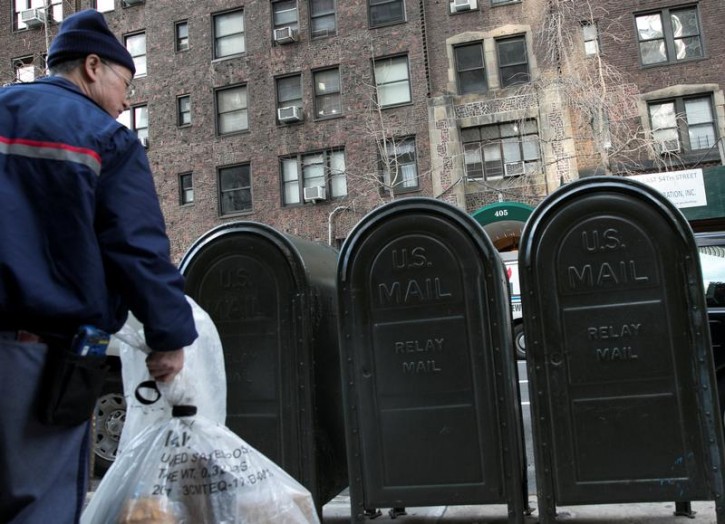 Mail is collected across the street from 405 E. 54th street, where Donald Trump Jr.'s wife, Vanessa Trump, opened a letter containing white powder in New York, U.S., February 12, 2018.  REUTERS/Caitlin Ochs