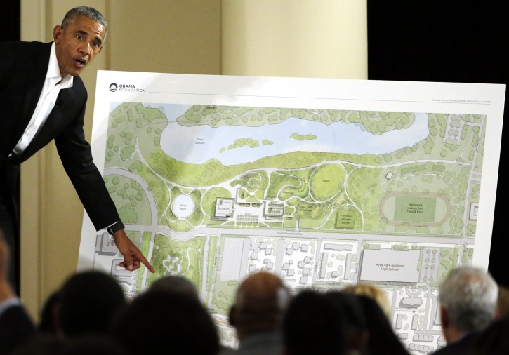 FILE - In this May 3, 2017, file photo, former President Barack Obama speaks at a community event on the Presidential Center at the South Shore Cultural Center in Chicago. (AP Photo/Nam Y. Huh, File)