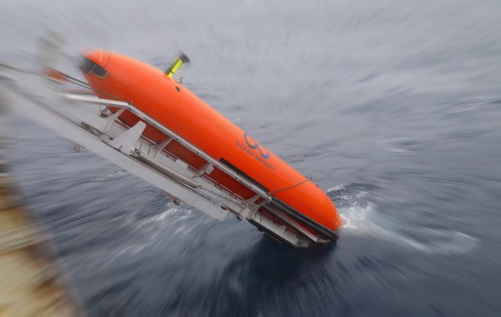  A handout photo made available by Ocean Infinity shows an Autonomous Underwater Vehicle (AUV) being launched into the sea at an undisclosed location, 13 August 2017 (issued 23 May 2018). EPA