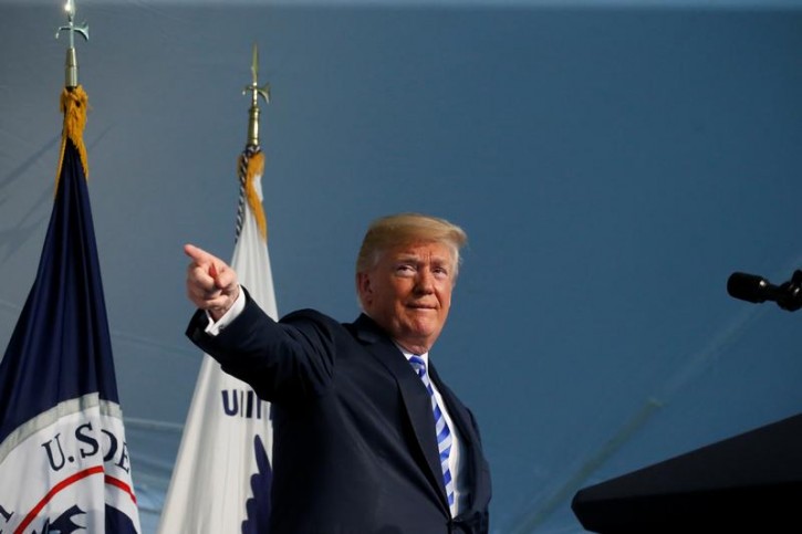 U.S. President Donald Trump participates in the U.S. Coast Guard Change-of-Command ceremony at U.S. Coast Guard Headquarters in Washington, U.S., June 1, 2018. REUTERS/Leah Millis