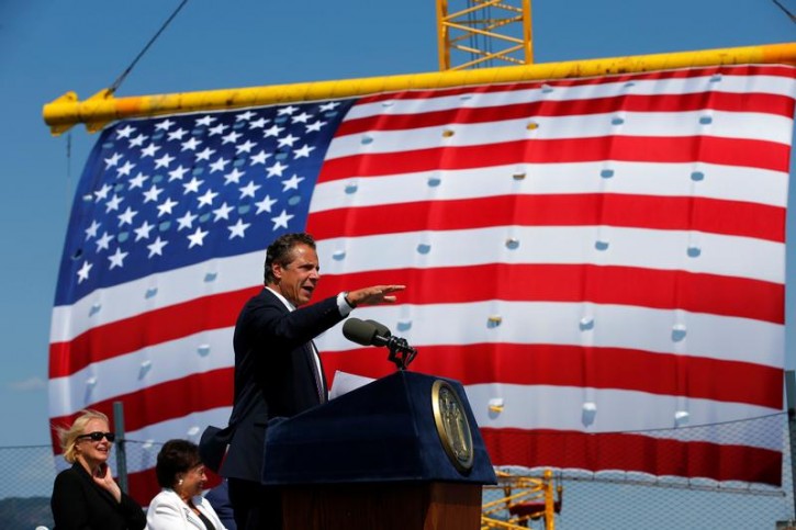 FILE - New York Governor Andrew Cuomo speaks during a dedication ceremony for the new Governor Mario M. Cuomo Bridge that is to replace the current Tappan Zee Bridge over the Hudson River in Tarrytown, New York, U.S., August 24, 2017. REUTERS/Mike Segar