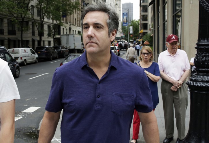 FILE - Michael Cohen, formerly a lawyer for President Trump, leaves his hotel Monday, July 30, 2018, in New York.  (AP Photo/Richard Drew)