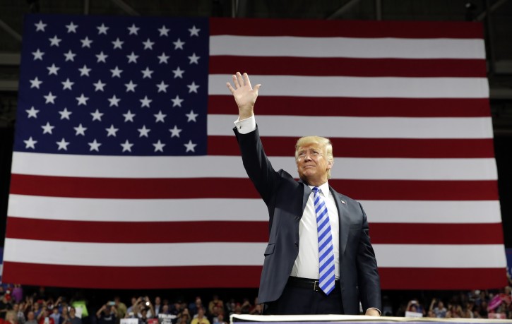 President Donald Trump arrives to speak during a rally Tuesday, Aug. 21, 2018, in Charleston, W.Va. (AP Photo/Alex Brandon)