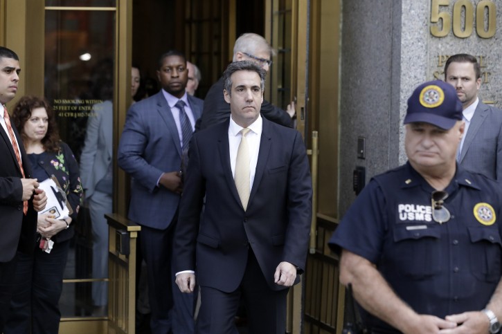 Michael Cohen (C), President Donald Trump's personal attorney leaves following a hearing at United States Federal Court in New York, New York, USA, 21 August 2018. EPA