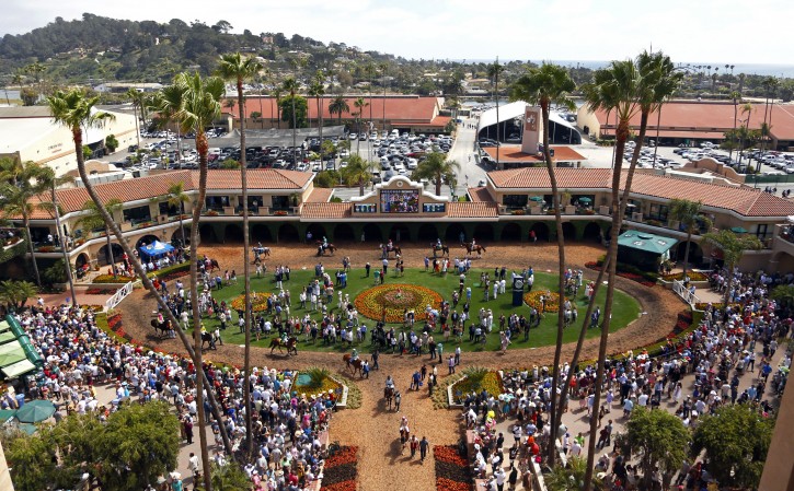 This July 15, 2016 photo shows Del Mar Racetrack in Del Mar, Calif. Authorities say a man who was told no more tickets were available for an Ice Cube concert at the California racetrack was shot by a sheriff's deputy after the man fired a gun into a crowd. The San Diego County Sheriff's Department said the man pulled the gun Sunday, Sept. 2, 2018, at the ticket window at Del Mar Fairgrounds and fired several shots before the deputies shot him. (Misael Virgen/The San Diego Union-Tribune via AP)