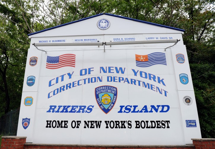 FILE - A view of the sign out side Rikers Island jail complex in New York City, New York, USA, 17 May 2011.EPA