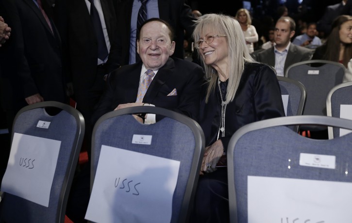 US casino magnate Sheldon Adelson (L) and his wife Miriam Adelson (R). EPA