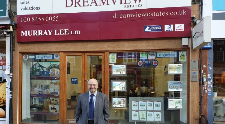 Murray Lee standing outside his London real estate agency, Dec. 13, 2018. (Cnaan Liphshiz)