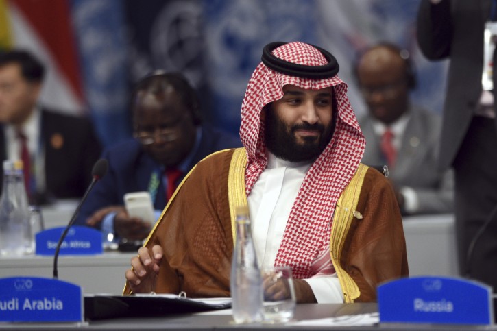 FILE - In this Dec. 1, 2018, file, photo released by the press office of the G20 Summit Saudi Arabia's Crown Prince Mohammed bin Salman attends a plenary session on the second day of the G20 Leader's Summit in Buenos Aires, Argentina. .(G20 Press Office via AP, File)