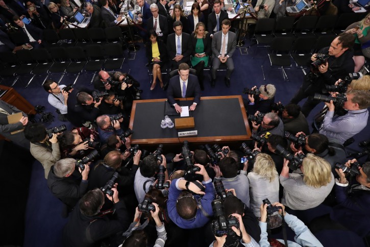 Facebook CEO Mark Zuckerberg testifies before a joint hearing of the Commerce and Judiciary Committees on Capitol Hill in Washington, Tuesday, April 10, 2018, about the use of Facebook data to target American voters in the 2016 election. (AP Photo/Pablo Martinez Monsivais)