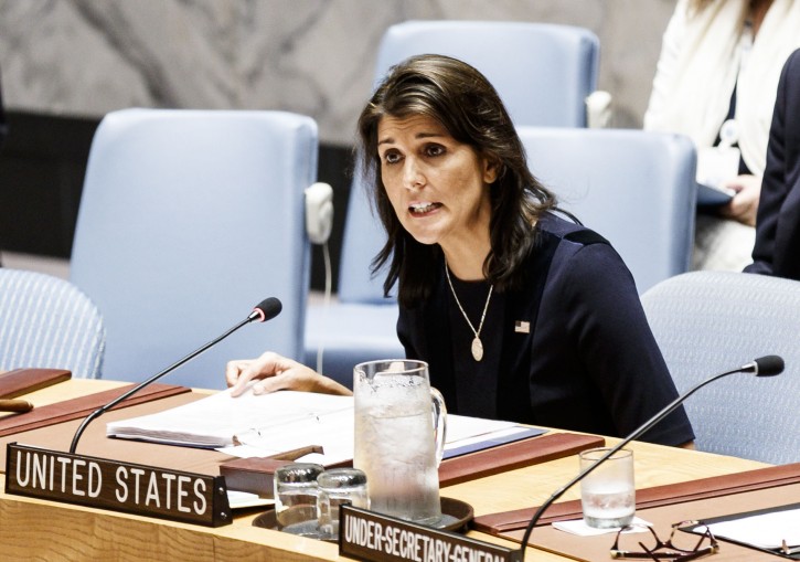 FILE - Nikki Haley, the United States Ambassador to the United Nations, addresses an United Nations Security Council meeting in New York, New York, USA, 17 September 2018.  EPA
