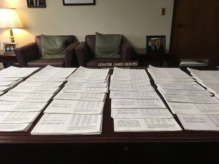 Skoufis posted a picture on Facebook yesterday of 45 bills introduced by his office in a single day.