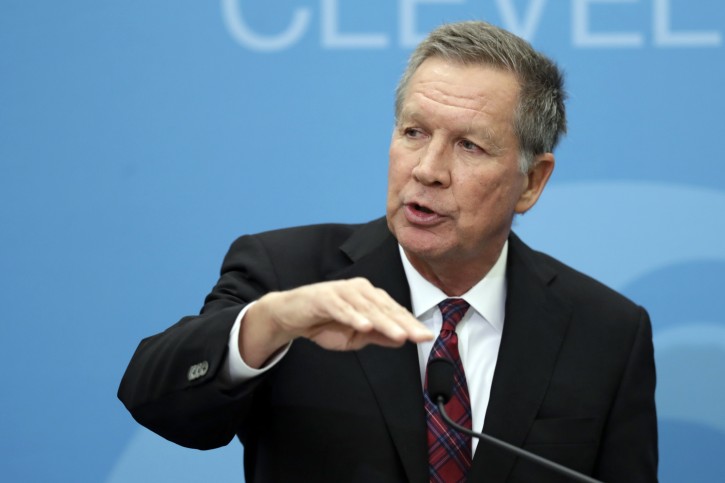 This Tuesday, Dec. 4, 2018 photo shows Ohio Gov. John Kasich speaking at The City Club of Cleveland, in Cleveland. AP