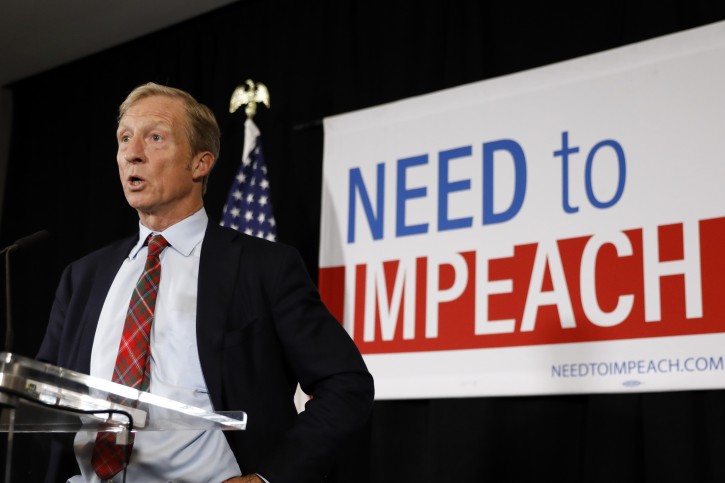 Billionaire investor and Democratic activist Tom Steyer speaks during a news conference where he announced his decision not to seek the 2020 Democratic presidential nomination, Wednesday, Jan. 9, 2019, at the Statehouse in Des Moines, Iowa. (AP Photo/Charlie Neibergall)
