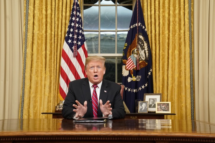 US President Donald J. Trump speaks to the nation in his first-prime address from the Oval Office of the White House in Washington, DC, USA, 08 January 2019.EPA