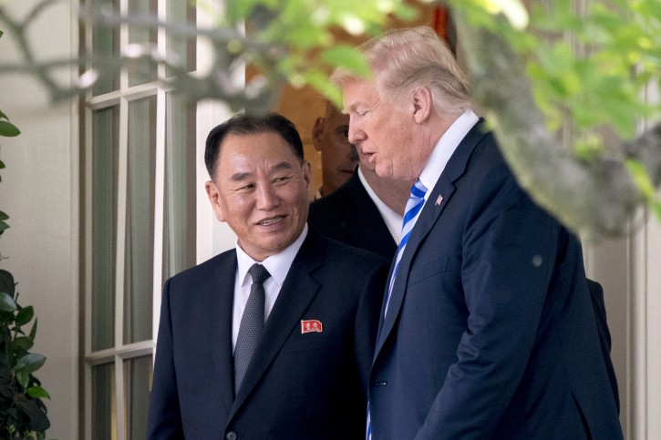 FILE - In this June 1, 2018, file photo, U.S. President Donald Trump, right, talks with Kim Yong Chol, former North Korean military intelligence chief and one of leader Kim Jong Un's closest aides, as they walk from their meeting in the Oval Office of the White House in Washington. A South Korean newspaper is reporting that North Korea executed a senior envoy involved in nuclear negotiations with the U.S. as well as four other high-level officials. (AP Photo/Andrew Harnik, File)