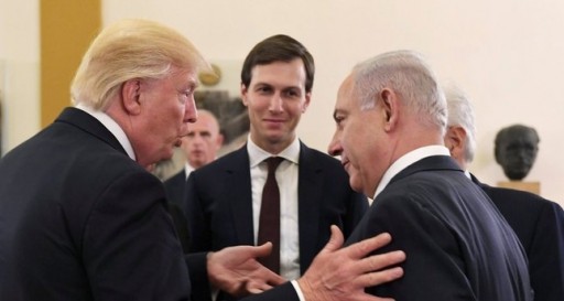 FILE - White House senior adviser Jared Kushner (C) listens as U.S. President Donald Trump (L) talks with Israeli Prime Minister Benjamin Netanyahu in Jerusalem, May 22, 2017. AP