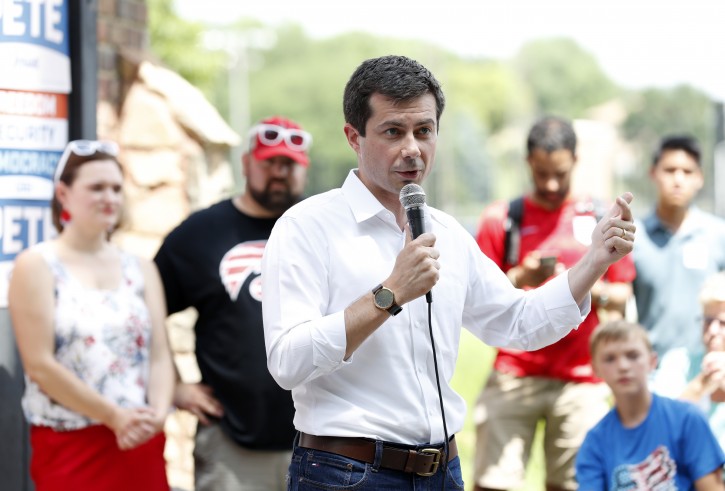 Democratic presidential candidate South Bend Mayor Pete Buttigieg speaks at the Carroll County Democrats Fourth of July Barbecue, Thursday, July 4, 2019, in Carroll, Iowa. (AP Photo/Charlie Neibergall)