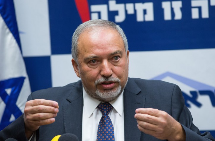 Leader of the Israel Beyteinu political party Avigdor Liberman leads a press conference in the Israeli parliament on May 18, 2016. Photo by Yonatan Sindel/Flash90